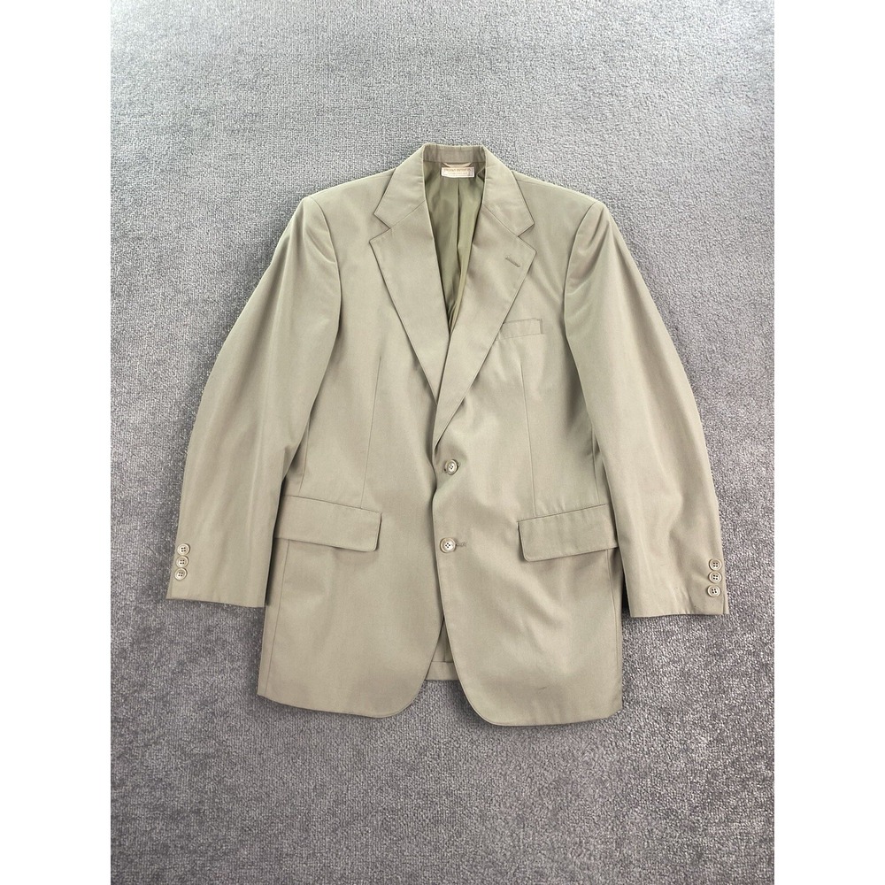 Vintage Brooks Brothers Suit Jacket 39 R Beige Cotton Canvas Solid Designer USA